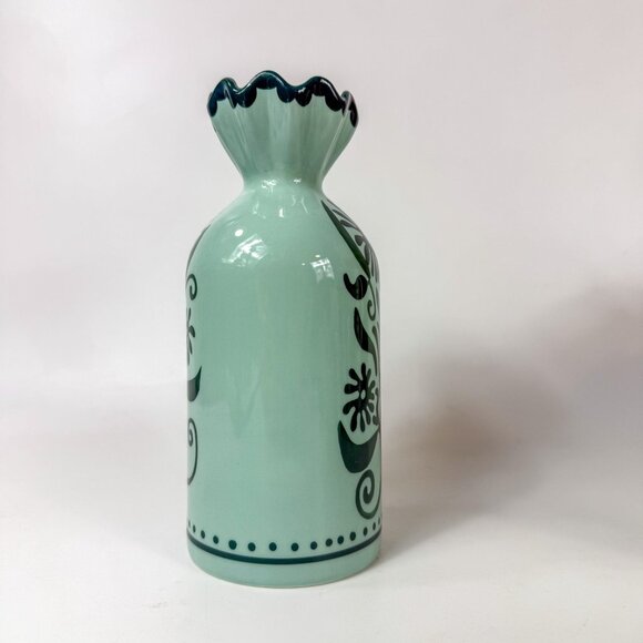 Anthropologie Ceramic Floral Ruffle Top Vase 10" Mint Green - Picture 4 of 8